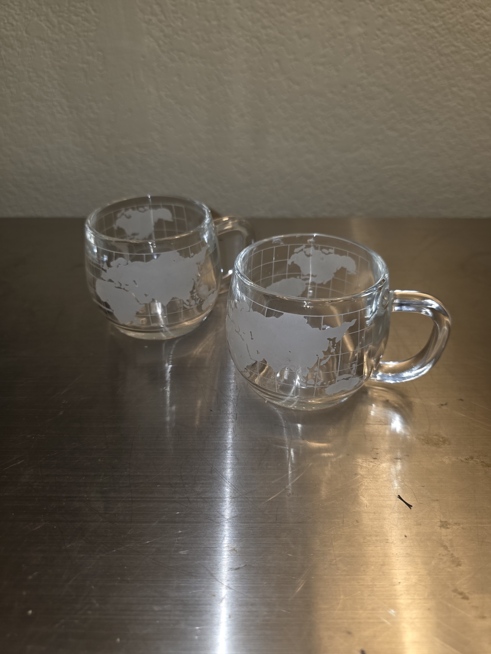 Nestle Clear Glass World Map Mugs - Set of 2